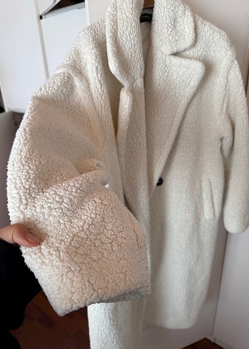 Beyaz Peluş Midi Kadın Kaban - Görsel 3