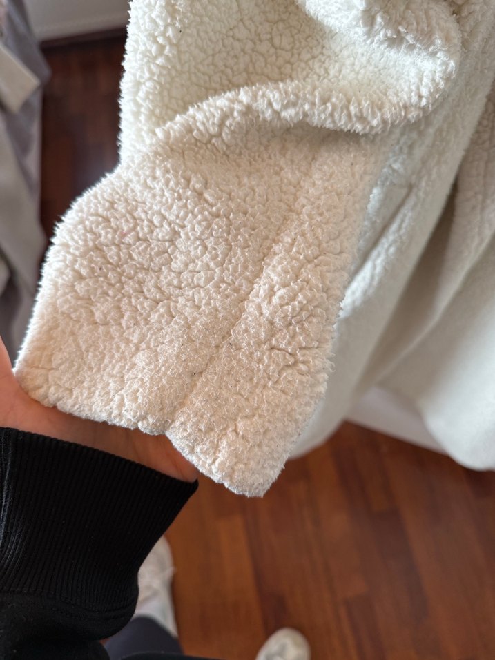 Beyaz Peluş Midi Kadın Kaban - Görsel 4