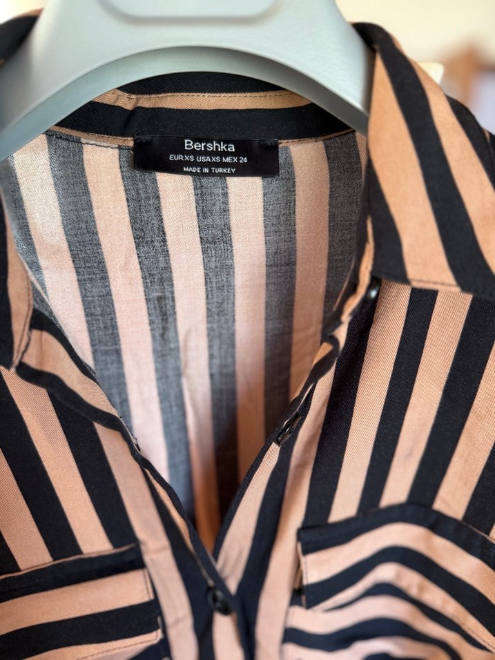 Kahverengi Çizgili Uzun Kadın Elbise - Görsel 2