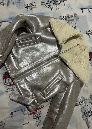 Gümüş Kürklü Deri Kadın Mont - Görsel 2