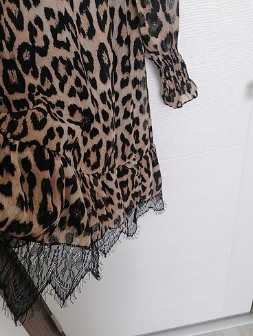 38 Beden kahverengi Renk Leopar Tunik