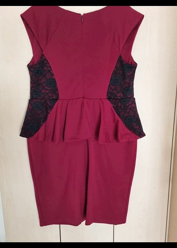 Bordo Dantelli V Yakalı Midi Elbise