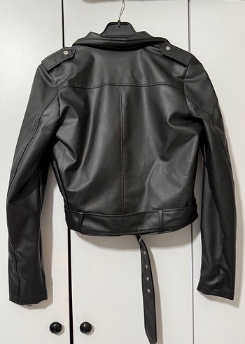 Kadın Siyah Kısa Deri Biker Ceket - Görsel 3
