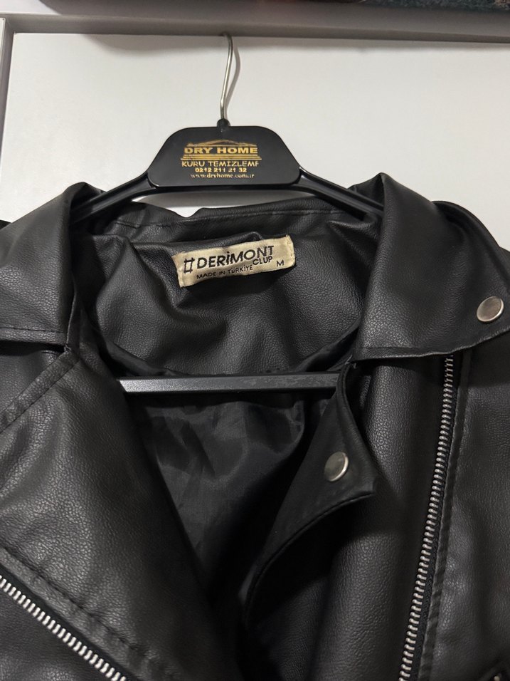 Kadın Siyah Kısa Deri Biker Ceket - Görsel 2