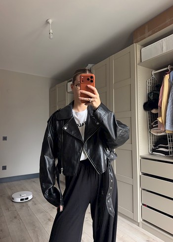 Zara Siyah Deri Biker Ceket