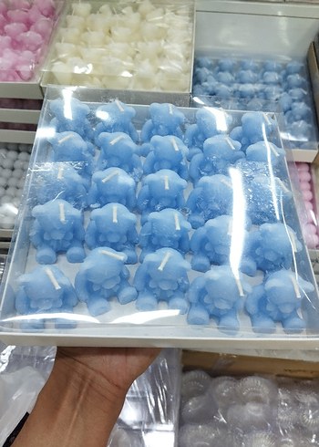 Mavi, Pembe ve Kahverengi Ayıcık Şeklinde Mum Seti (25'li Paket)