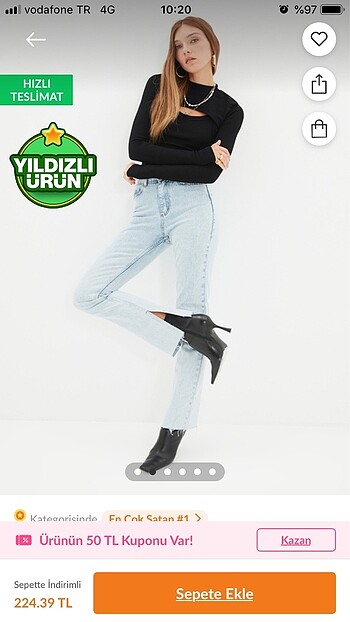 32 Beden trendyolmilla mavi yırtmaçlı yüksel bel slim flare jeans