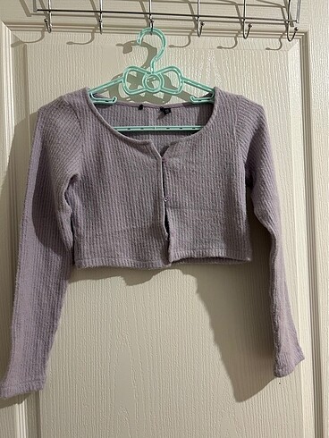 crop lila renk hırka
