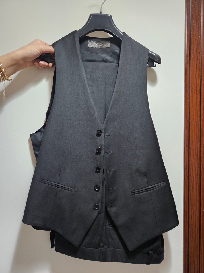 Düğmeli Siyah Erkek Ofis Takım Elbise - Görsel 2