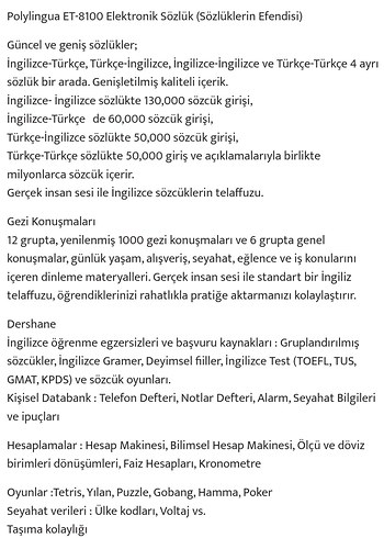 Poly Lingua ET-8100 Çift Sesli Sözlük - Görsel 4