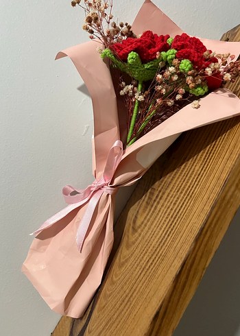 Kırmızı Örgü Çiçekli buket - Görsel 3