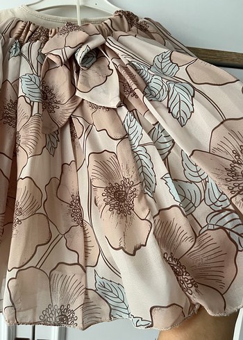 Kız Çocuk Bej Pamuklu Kısa Kollu Tişört etek takım - Görsel 3