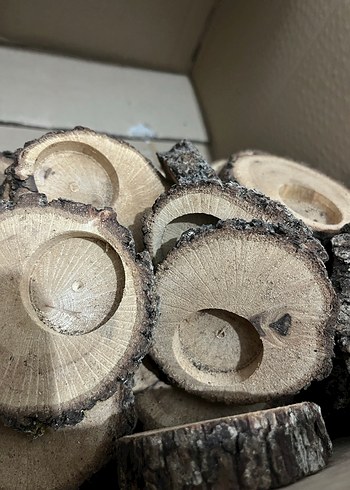 Ahşap Mumluk - Koyu Bej - Görsel 2