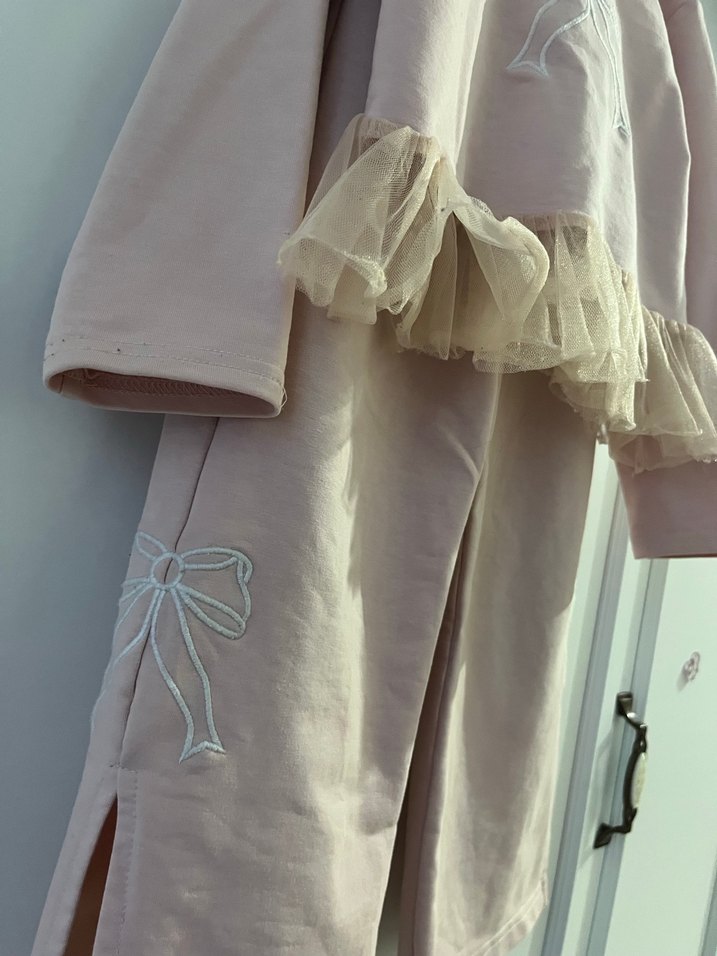 Pembe Fırfırlı Uzun Kollu Bebek Kız Takımı - Görsel 2