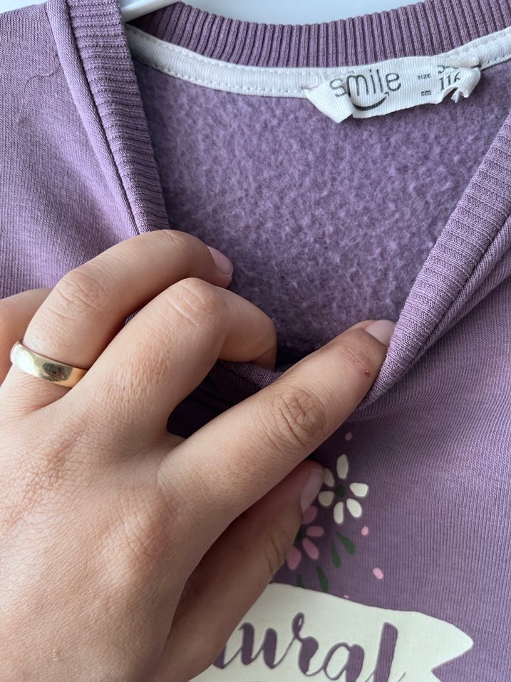 Mor Baskılı Uzun Kollu Kız Elbisesi - Görsel 3