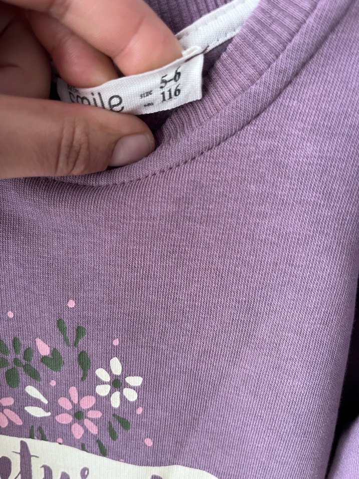 Mor Baskılı Uzun Kollu Kız Elbisesi - Görsel 2