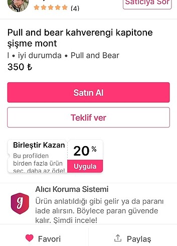 l Beden haki Renk Pull and BearKapitone mont
