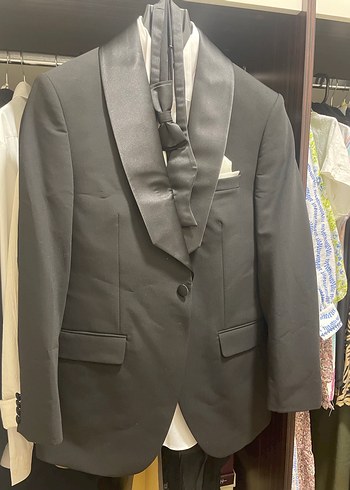 Siyah Erkek Takım Elbise Notch Yaka damatlık olarak alındı - Görsel 6