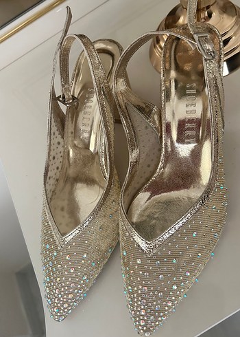 Altın Renkli taşlı Topuklu Ayakkabı - Görsel 6