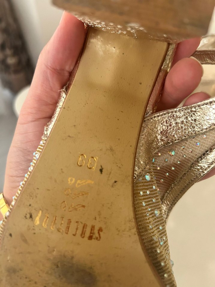 Altın Renkli taşlı Topuklu Ayakkabı - Görsel 5
