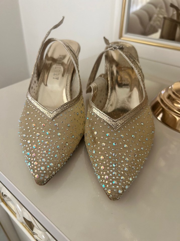 Altın Renkli taşlı Topuklu Ayakkabı - Görsel 3