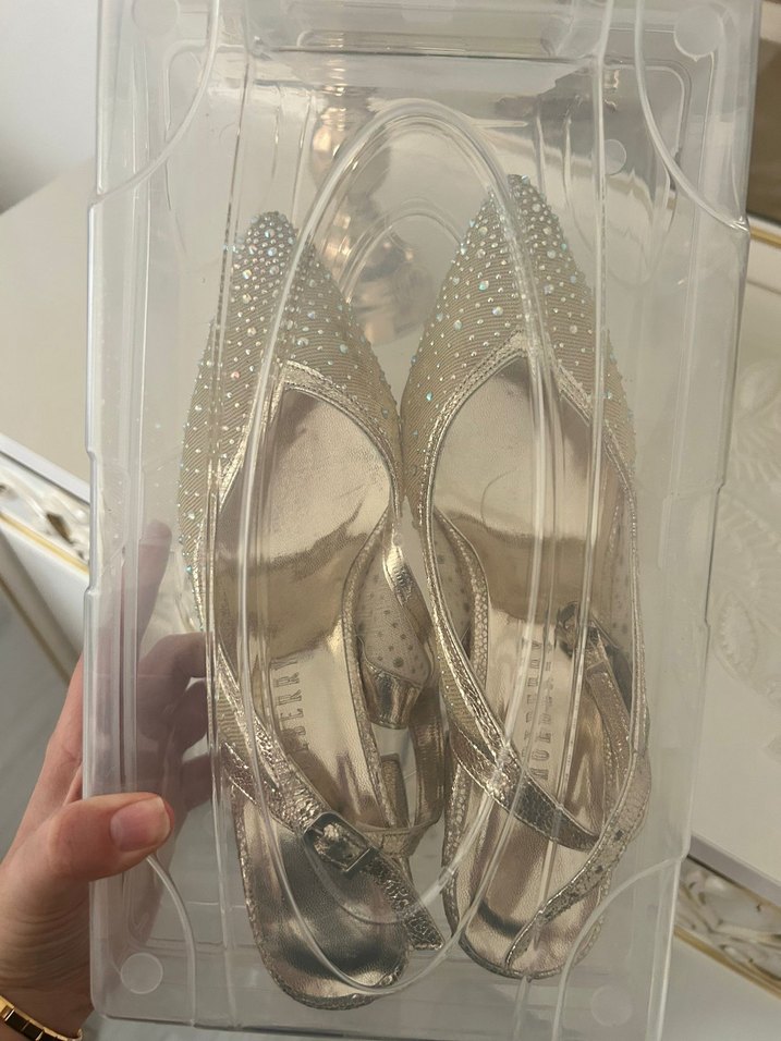 Altın Renkli taşlı Topuklu Ayakkabı - Görsel 4