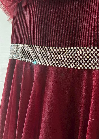 Bordo Uzun Abiye Elbise Fırfırlı Detayl - Görsel 4