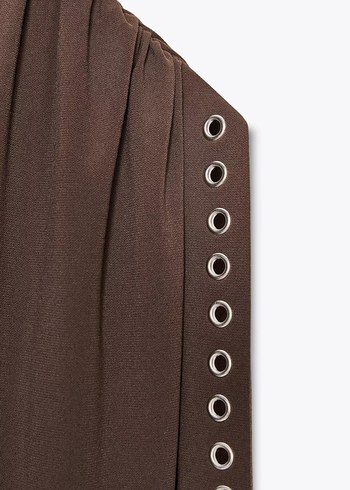 Zara Kahverengi Drapeli Elbise - Görsel 4