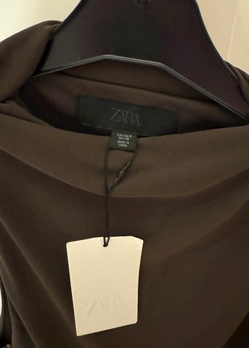 Zara Kahverengi Drapeli Elbise - Görsel 6