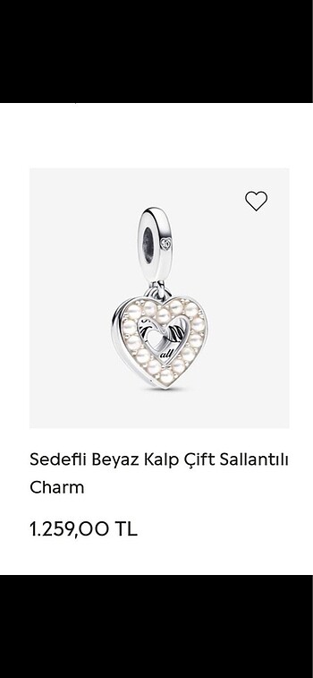 Pandora Sedefli Beyaz Kalp Çift Sallantılı Charm