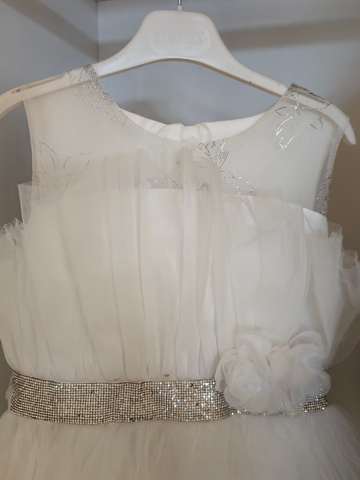 Beyaz İşlemeli Uzun Kollu Nişan Elbisesi - Görsel 3