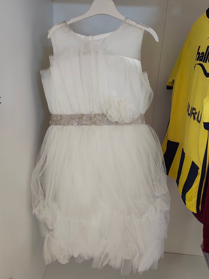 Beyaz İşlemeli Uzun Kollu Nişan Elbisesi - Görsel 4