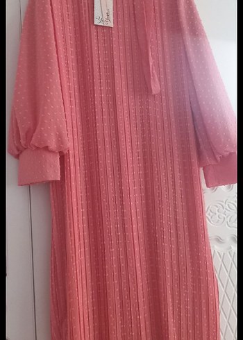 Pembe Uzun Kollu Pilili Bohem Elbise