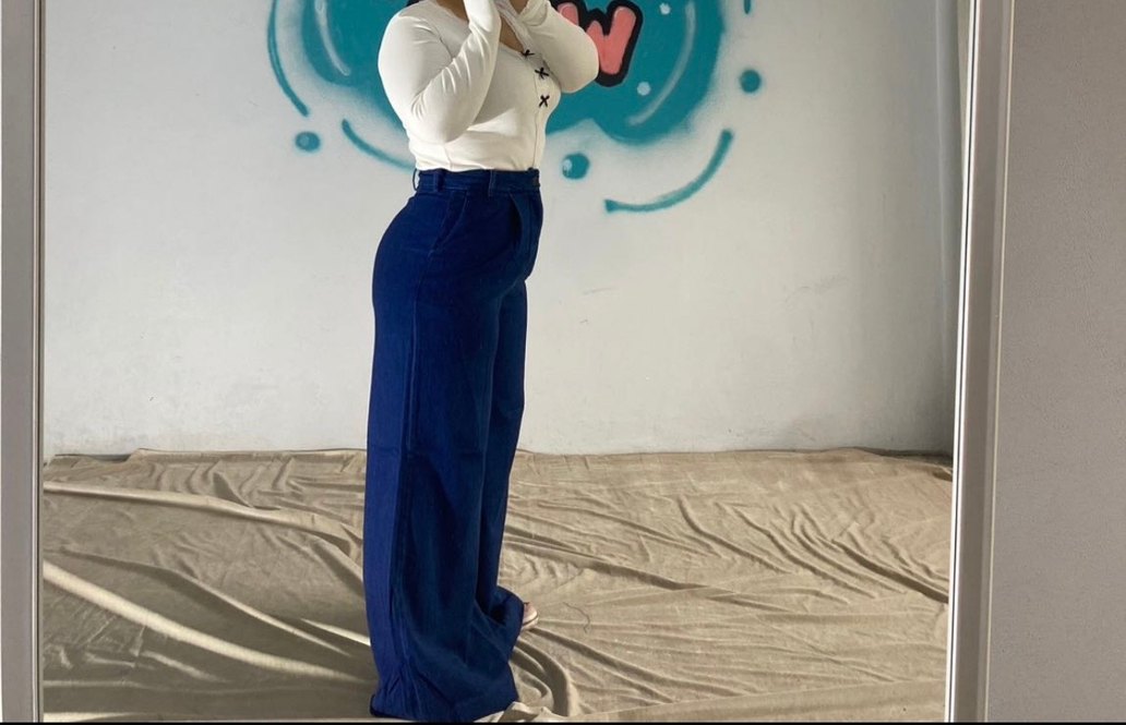 Lacivert Bol Kesim Kot Pantolon - Görsel 2