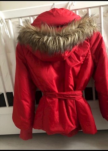 Kemerli Kırmızı Kadın Kışlık Mont - Görsel 5