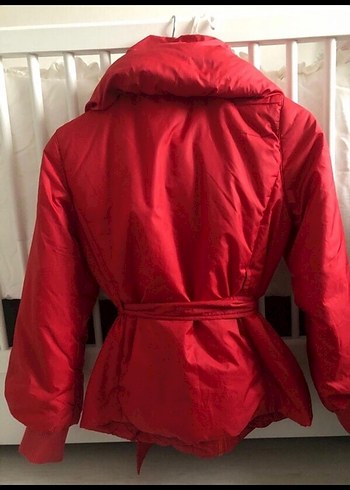 Kemerli Kırmızı Kadın Kışlık Mont - Görsel 2