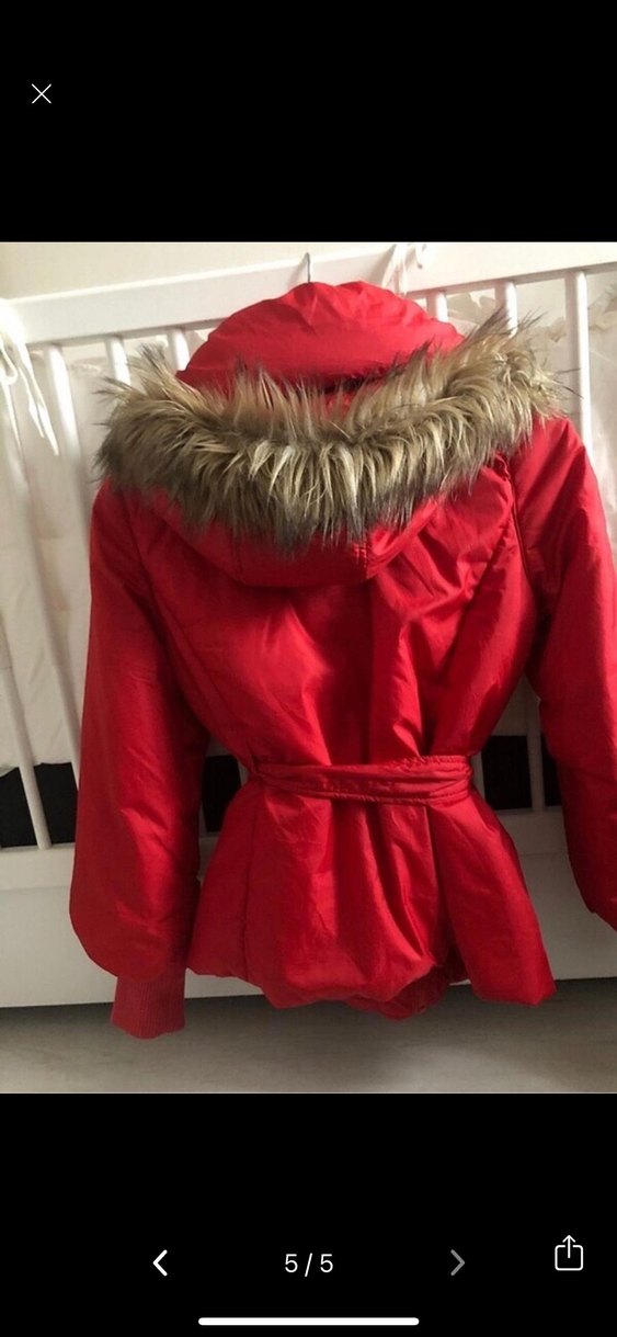 Kemerli Kırmızı Kadın Kışlık Mont - Görsel 5