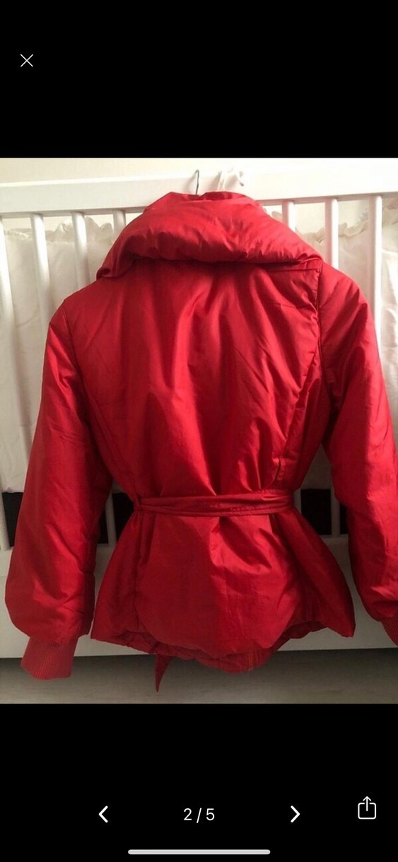Kemerli Kırmızı Kadın Kışlık Mont - Görsel 2