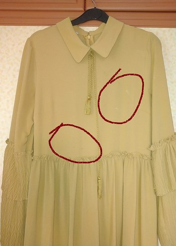 Bej Pileli Uzun Keten Elbise - Görsel 7