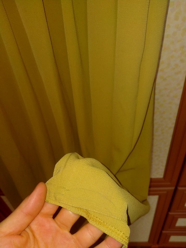 Bej Pileli Uzun Keten Elbise - Görsel 4