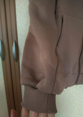 Kapüşonlu Kahverengi Fermuarlı Sweatshirt - Görsel 3