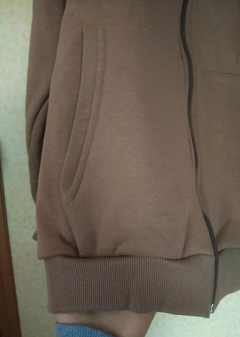 Kapüşonlu Kahverengi Fermuarlı Sweatshirt - Görsel 2