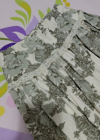 Nakışlı Gri Fırfırlı Midi Etek - Görsel 2