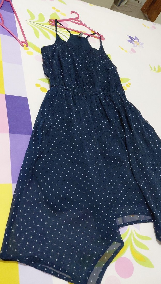 Lacivert Puantiyeli Midi Elbise - Görsel 5