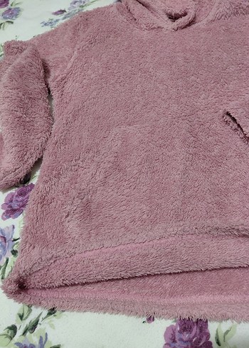 Pembe Kapüşonlu cocuk Triko Sweatshirt - Görsel 2