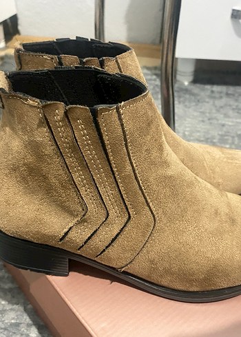 Bej Süet Kadın Botlar Blok Topuklu