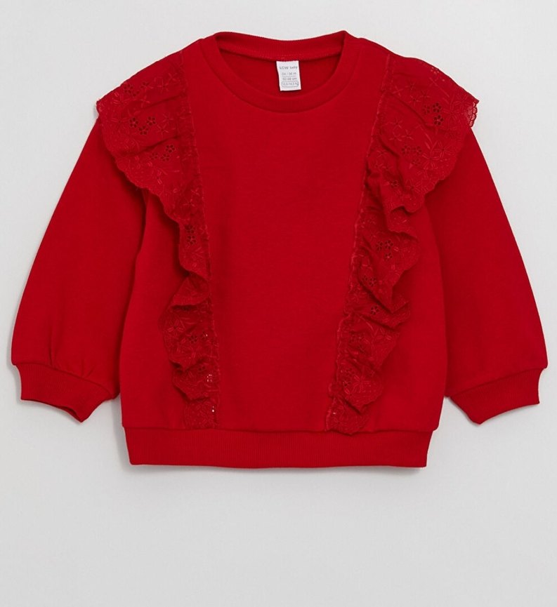 Kız Çocuk Kırmızı Fırfırlı Sweatshirt şardonlu - Görsel 2