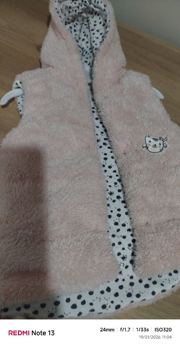 Kız Çocuk Pembe Leopar Desenli Peluş Yelek - Görsel 3