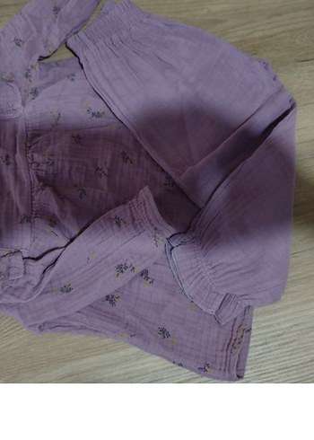 Kız Çocuk Mor Nakışlı Keten Bluz pantolon - Görsel 2