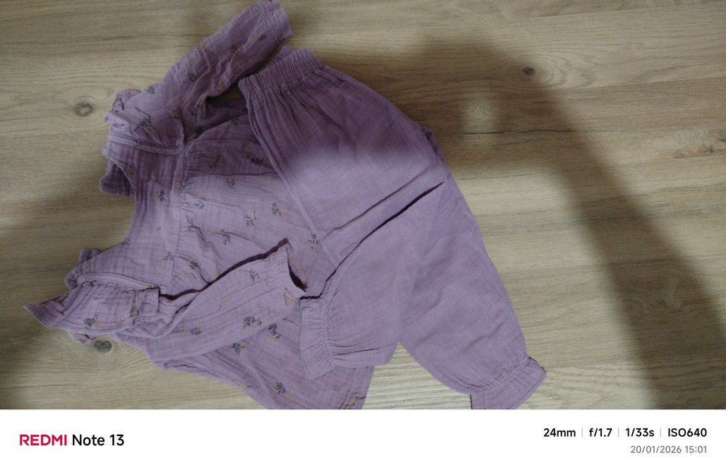 Kız Çocuk Mor Nakışlı Keten Bluz pantolon - Görsel 4